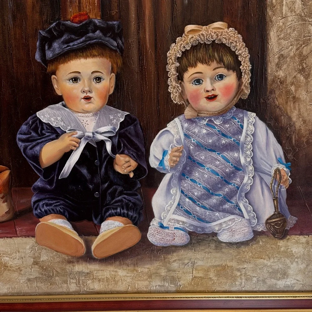 Charming Rustic Framed Art with Dolls